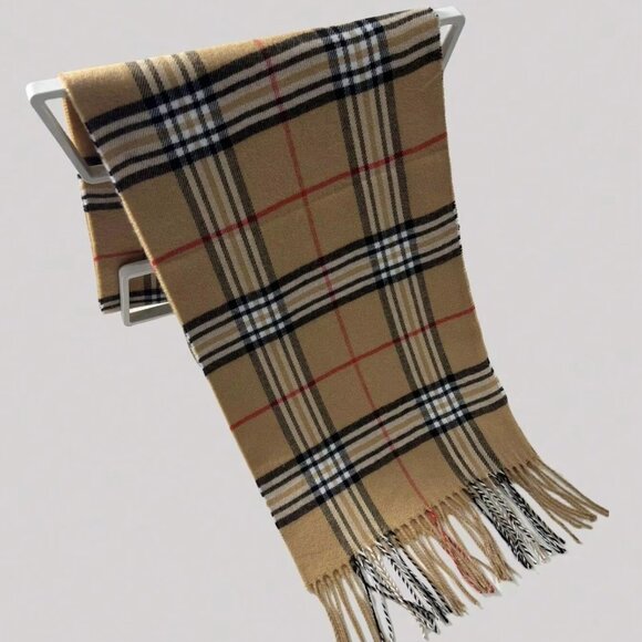 new Plaid Tan Scarf with Fringe unisex great Christmas gift Mom dad friend - Picture 3 of 4
